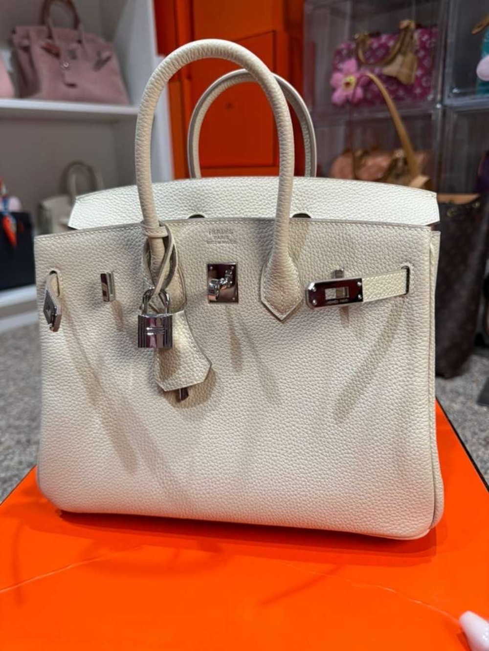 H Birkin 25 CM HANDMADE 18K white gold plated PHW Craie